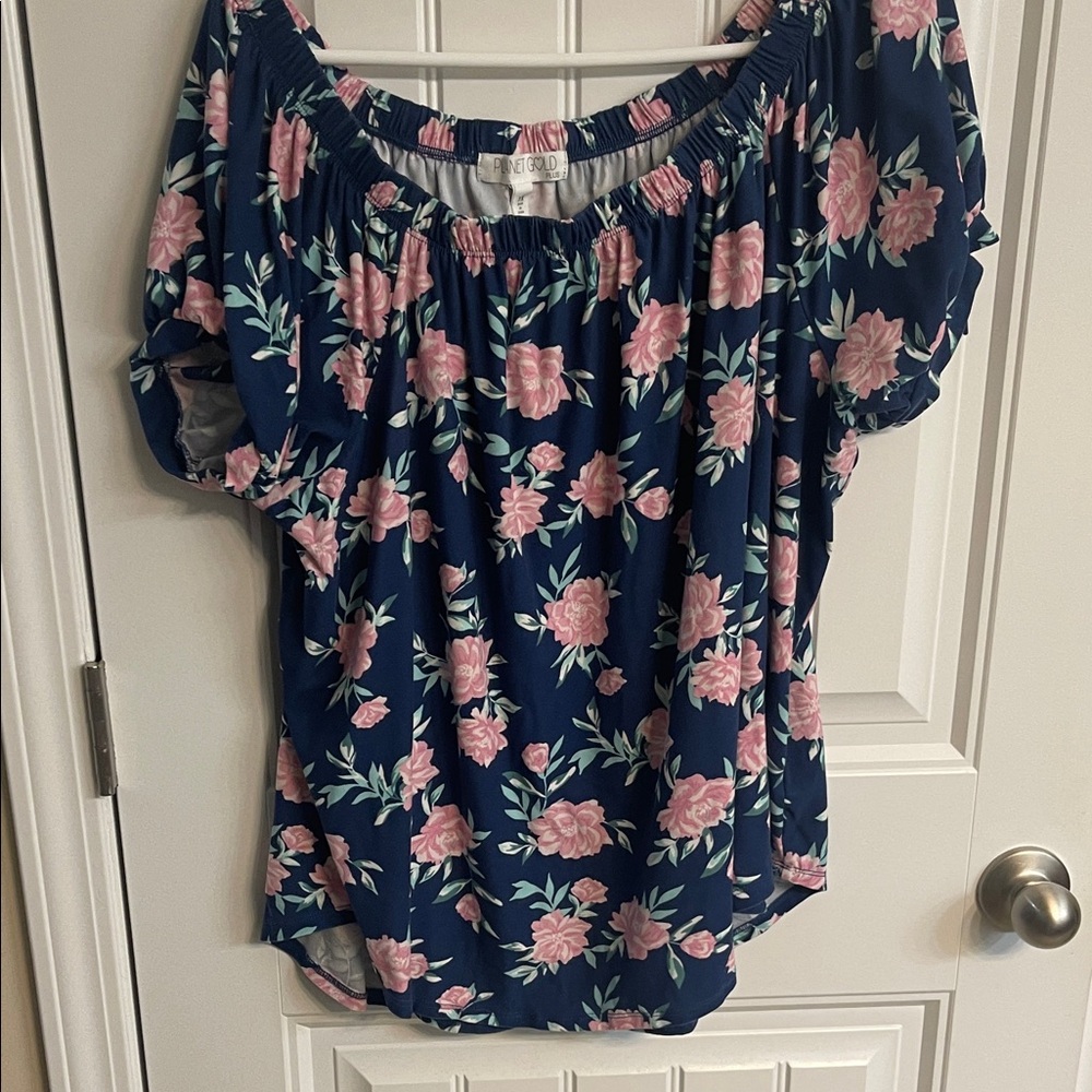 Planet‎ Gold Navy and Pink Floral Blouse very soft everyday wear 3xl